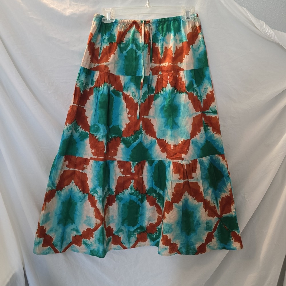 Rails Mary Kaleidoscope Skirt Turquoise Rust Tie-dye Tiered Maxi Sz S Beachy